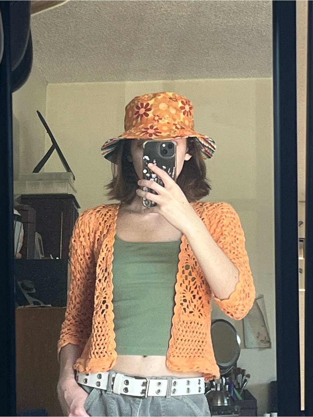 Orange Floral Reversible Bucket Hat - Women's Accessory